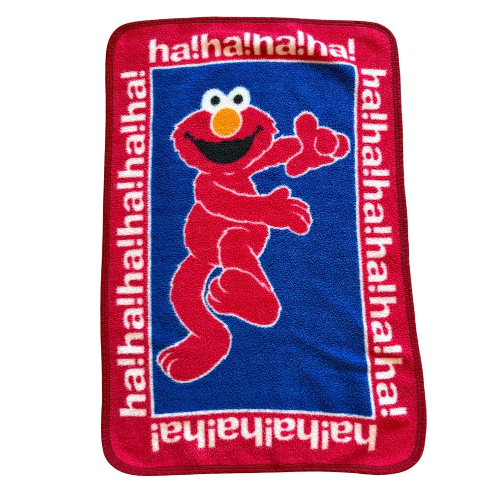 Vintage 90s Elmo thick Blanket Sesame Street Throw Ha! Ha! Ha! Red Blue 45" x30"